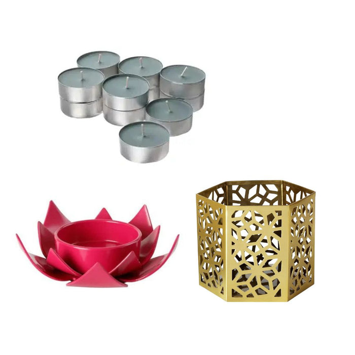 IKEA  Block candle holder, dark pink Lotus, 40 mm (2 ") with Tealight holder, gold-colour, 9 cm