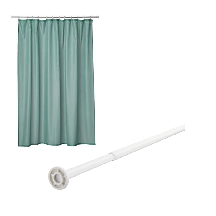 IKEA VÄNNEÅN/BOTAREN Shower curtain, grey-turquoise180x200 cm with Shower Curtain Rod, White, 70-120 cm (28-47 ")