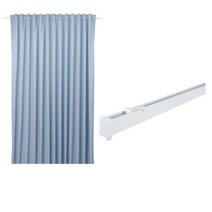 IKEA BENGTA Block-out curtain, 1 length, blue, 210x250 cm with  VIDGA Single track rail, included ceiling fittings/white140 cm