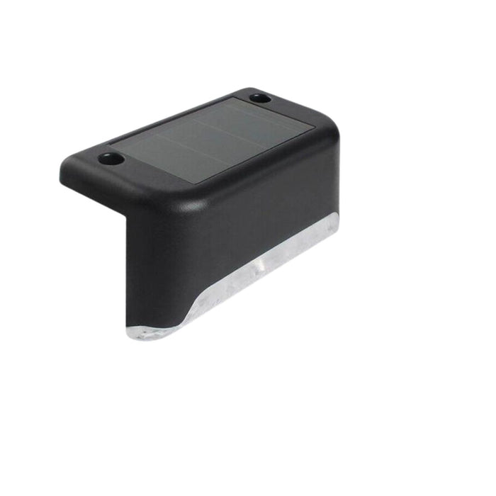 Black waterproof LED solar fence lamp with a top-mounted solar panel and downward-facing light. Designed for outdoor use on patios, stairs, garden pathways, and yards, enhancing safety and aesthetics with energy-efficient illumination-
15984486954601239016
