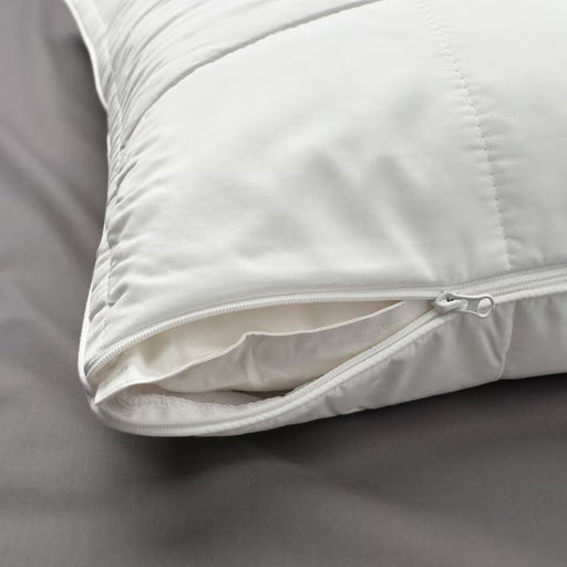  IKEA ÄNGSKORN white pillow protector close-up on bed showing zip closure #10462024