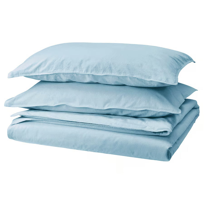 IKEA ÄNGSLILJA blue-grey duvet cover and pillowcase set folded, soft cotton fabric #00585209