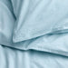 Close-up of IKEA ÄNGSLILJA blue-grey duvet cover showing soft pre-washed cotton texture
