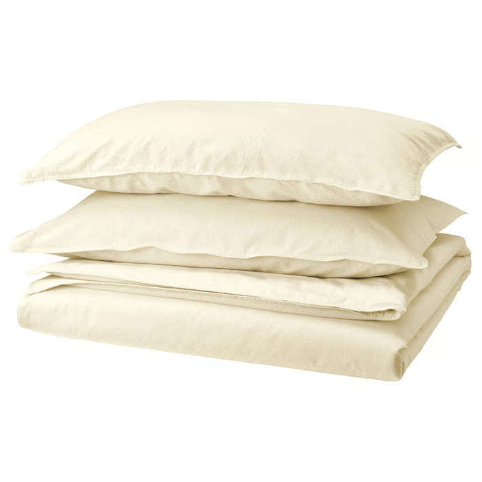 IKEA ÄNGSLILJA natural cotton duvet cover and 2 pillowcases set on white background #10591974