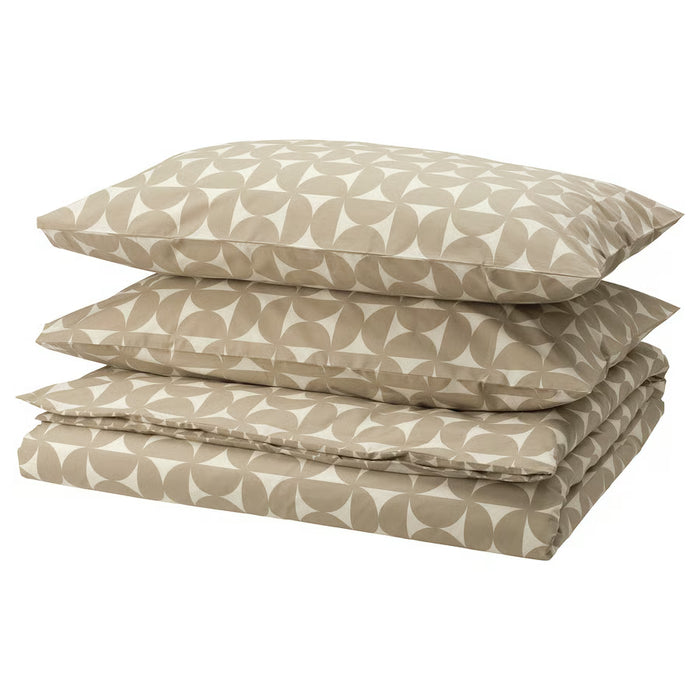 IKEA ÄNGSNEJLIKA grey-beige duvet cover and 2 pillowcases with geometric print #50585315