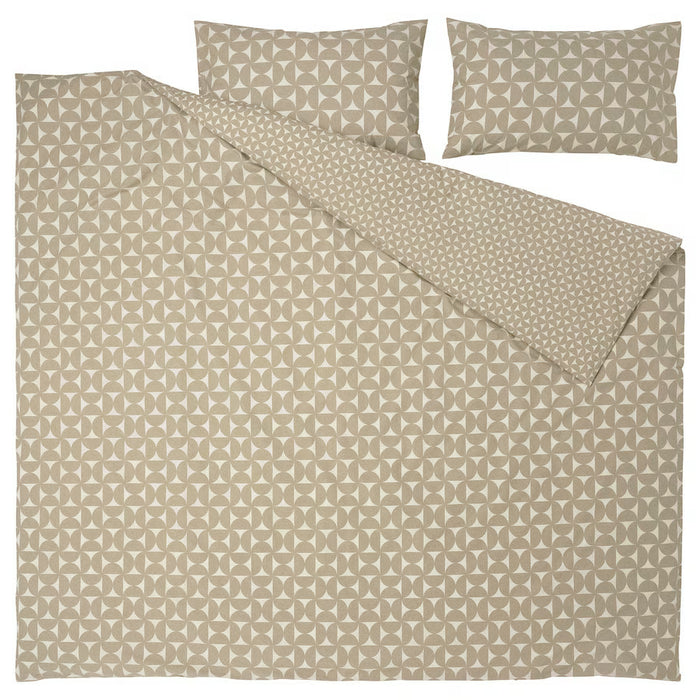 IKEA ÄNGSNEJLIKA duvet cover and pillowcase set laid out showing full geometric pattern