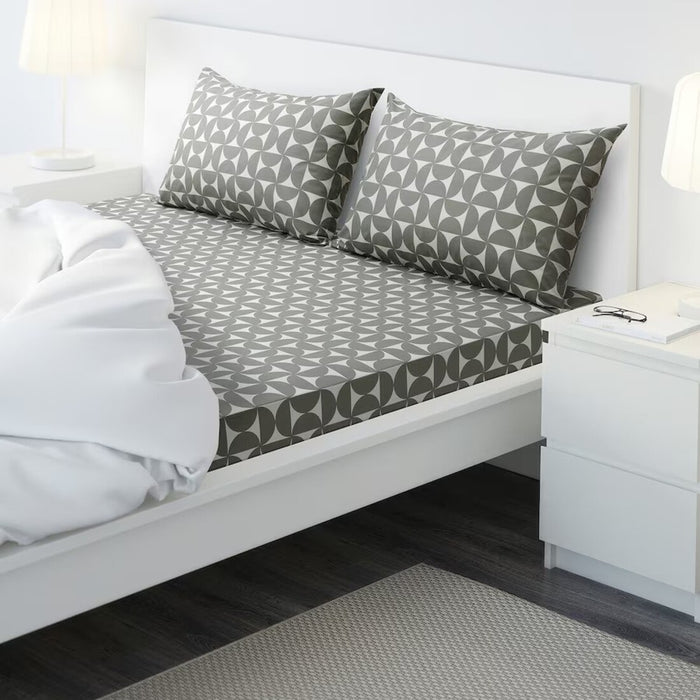 IKEA ÄNGSNEJLIKA Flat sheet and pillowcase, grey/green, 240x260/50x80 cm (94x102/20x31 ")