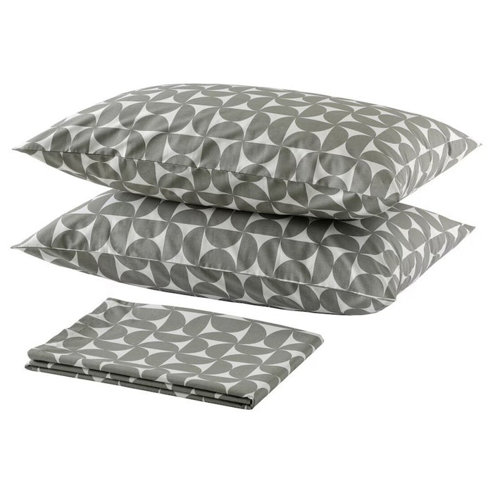 IKEA ÄNGSNEJLIKA Flat sheet and pillowcase, grey/green, 240x260/50x80 cm (94x102/20x31 ")