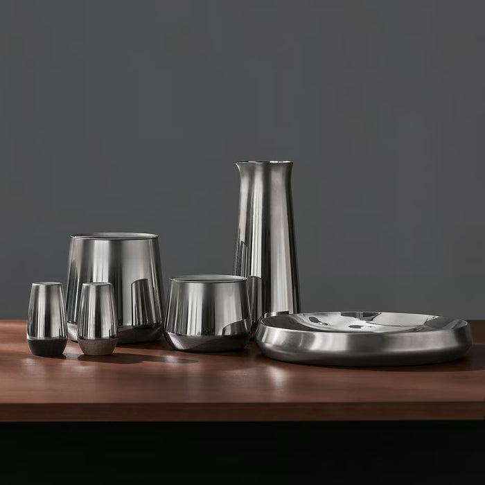  IKEA AFTONHAJ salt and pepper shakers on wooden dining table reflecting light matte gloss finish