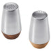 IKEA AFTONHAJ salt and pepper shaker set of 2 stainless steel beech walnut base front view #20623743
