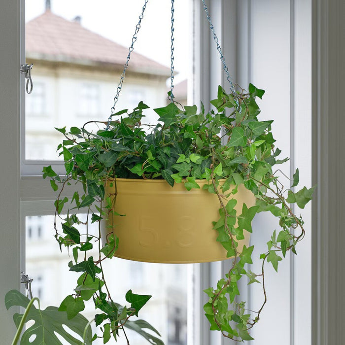 IKEA hanging planter in cheerful yellow, designed for indoor and outdoor plant displays.-20561325