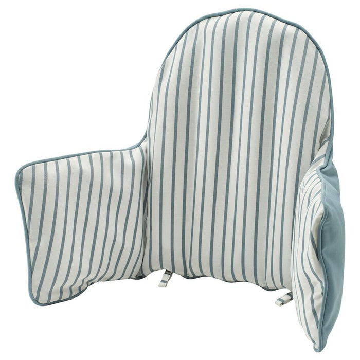 IKEA ANTILOP supporting cushion and removable blue/white striped cover, ideal for high chairs.