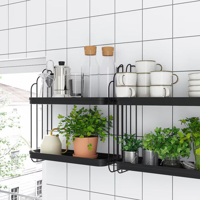 IKEA APOTEKARE black metal wall shelf, 19 5/8x20 1/2 inches