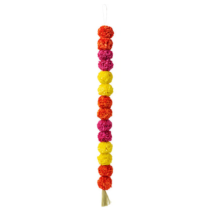 IKEA AROMATISK colourful paper flower garland with cotton tassels, red yellow pink #70644012
