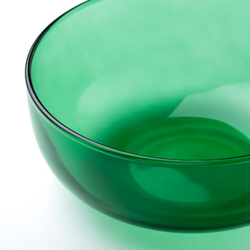 IKEA AROMATISK green glass bowl close-up showing smooth translucent finish and rim detail