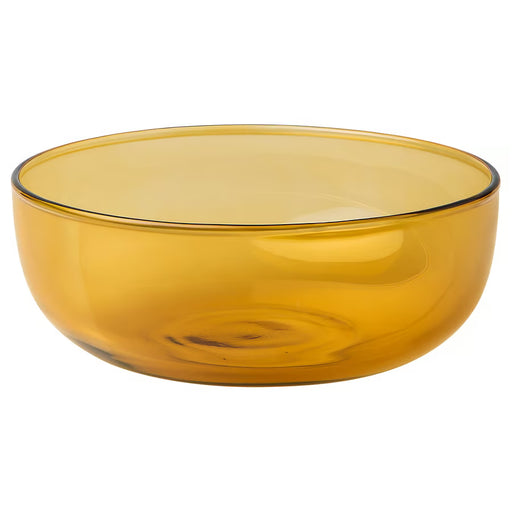 IKEA AROMATISK yellow glass serving bowl organic shape mouth-blown 15x6 cm on white background #60621676