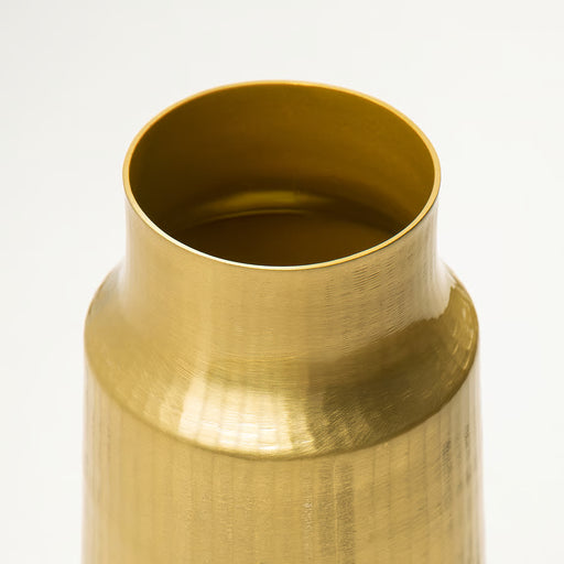 IKEA AROMATISK gold vase close-up shiny textured surface with vertical grooves