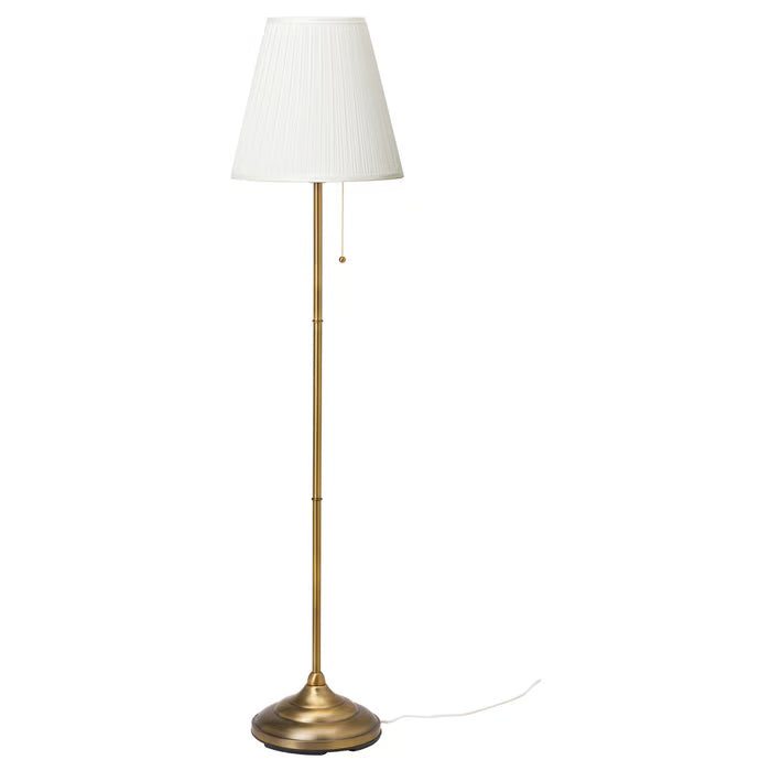 IKEA ÅRSTID floor lamp brass white 155cm fabric shade full product view on white background #20321321