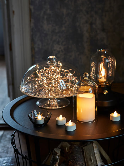 IKEA ARV BRÖLLOP serving stand with fairy lights inside, creating a decorative centrepiece