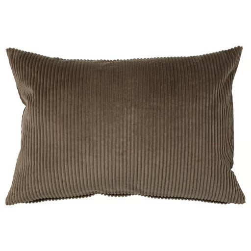 IKEA ÅSVEIG grey-brown corduroy cushion cover close-up showing soft ribbed texture #40572422