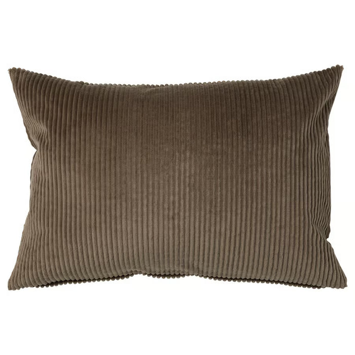 IKEA ÅSVEIG grey-brown corduroy cushion cover close-up showing soft ribbed texture #40572422