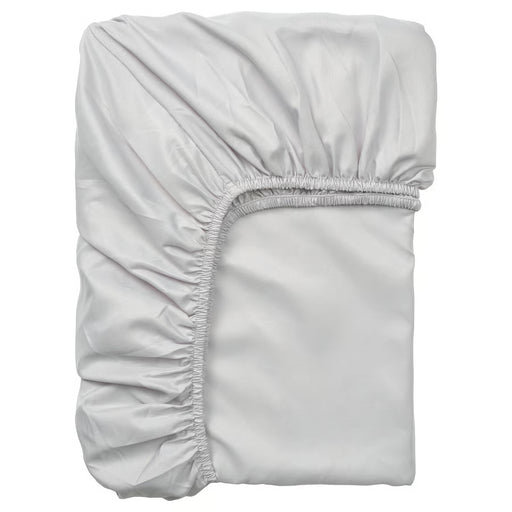  IKEA BÄRGLIM grey fitted sheet folded showing soft brushed fabric and elastic edging #50621441