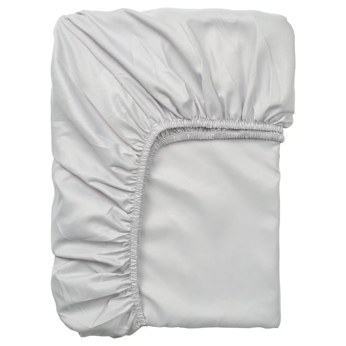  IKEA BÄRGLIM grey fitted sheet folded showing soft brushed fabric and elastic edging #50621441