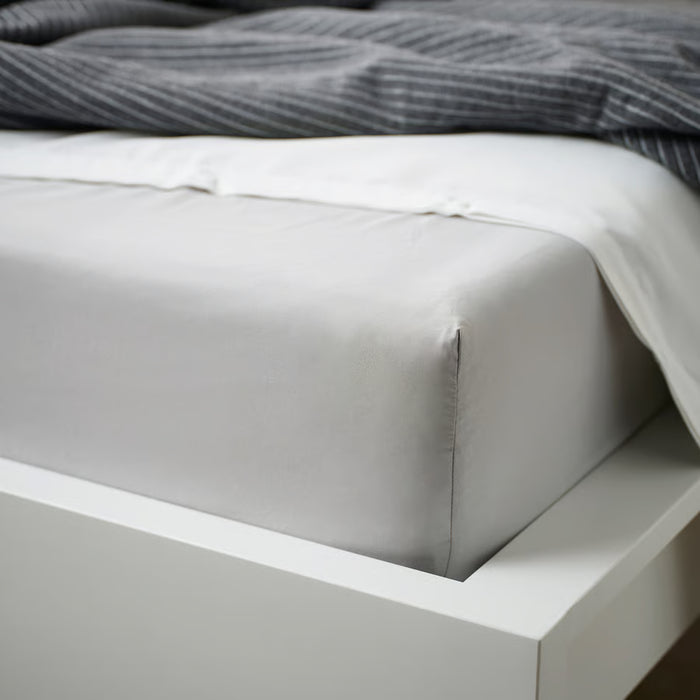  IKEA BÄRGLIM grey fitted sheet neatly folded showing 160x200cm size