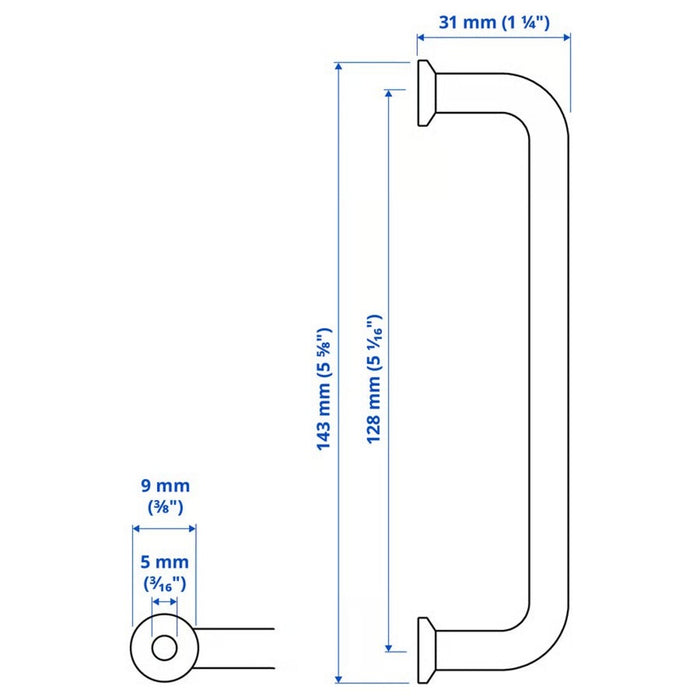 Measurement diagram of a bathroom faucet handle with dimensions labeled.