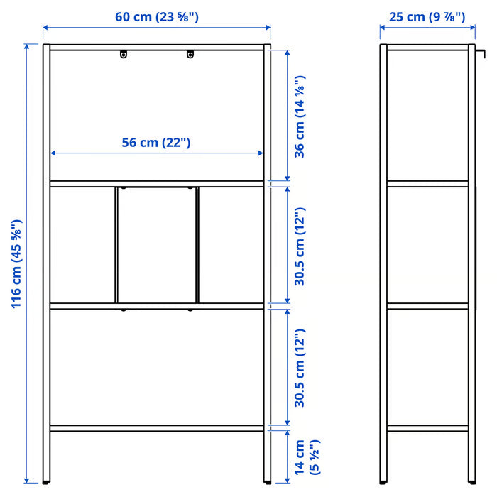 IKEA BAGGEBO shelving unit technical drawing with dimensions 60x25x116 cm width height depth measurements