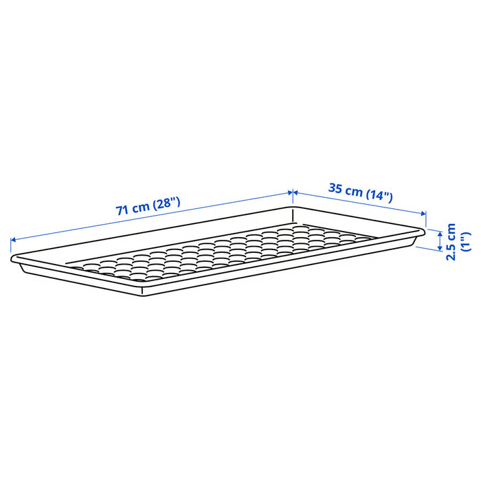 IKEA BAGGMUCK grey shoe mat 71x35cm in indoor setting near shoes and storage cabinet