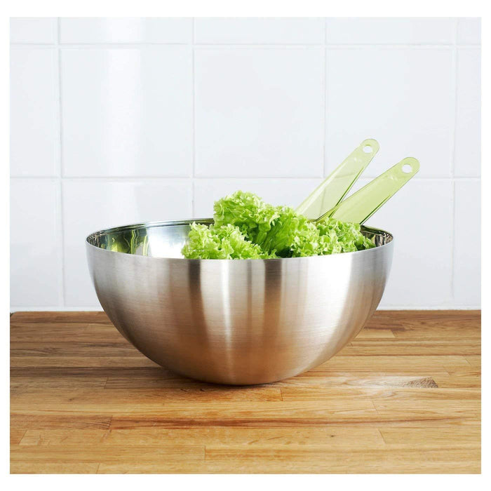 IKEA BLANDA BLANK Serving bowl, stainless steel, 20 cm with OSTBIT Serving tong, bamboo