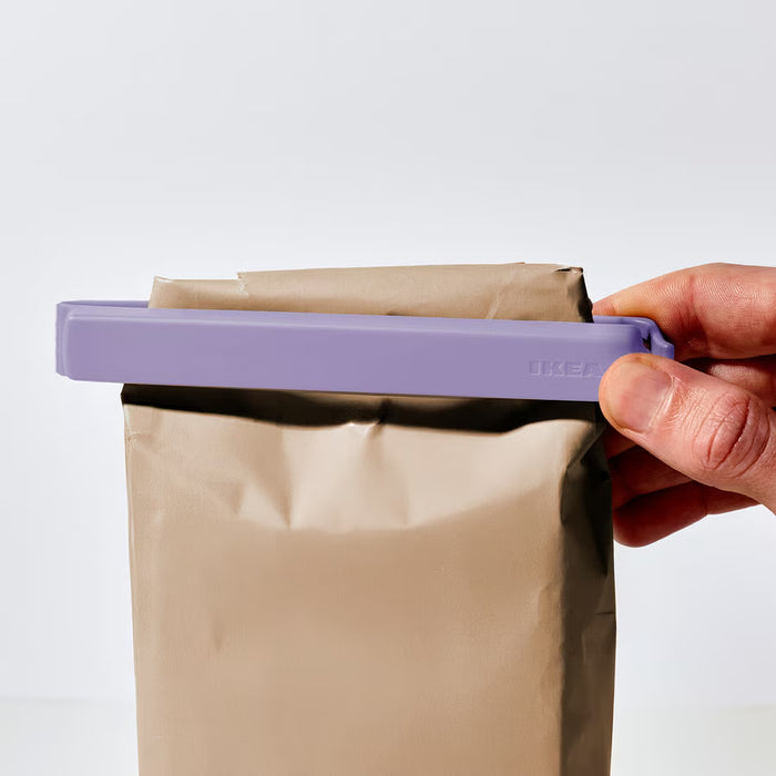 IKEA BEVARA sealing clip green and lilac pack close-up view