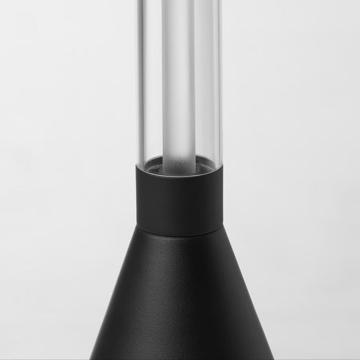 Top-down view of IKEA BJÖRKSPIREA black LED light showing adjustable dimmer ring detail