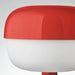 Close-up of the adjustable arm and head of IKEA's 36 cm red table lamp  