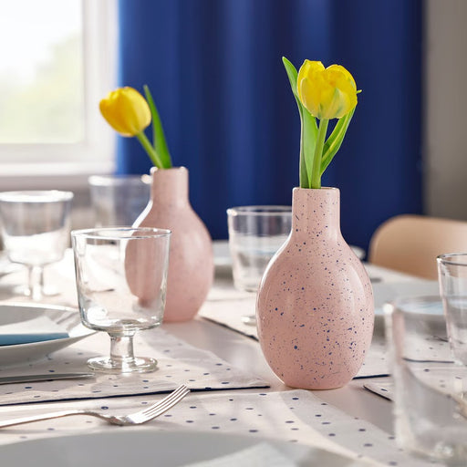 Delicate IKEA BLODBJÖRK vase in a soft pale pink and blue ombre effect, standing 16 cm (6¼") tall, perfect for displaying single stems or small floral arrangements in modern interiors.