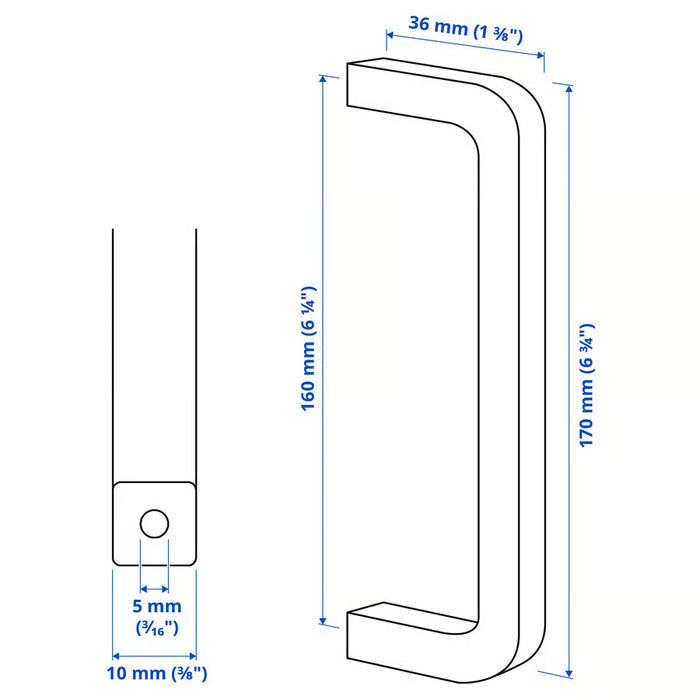 IKEA BORGHAMN handle 170mm technical measurement diagram showing hole spacing and dimensions