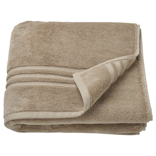 IKEA BROKGLIM beige organic cotton bath towel folded showing textured woven border detail #60612097
