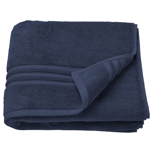 IKEA BROKGLIM bath towel dark blue 70x140 cm folded showing woven border detail #50612045
