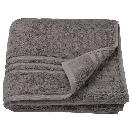  IKEA BROKGLIM grey organic cotton bath towel folded showing woven border detail #40612017