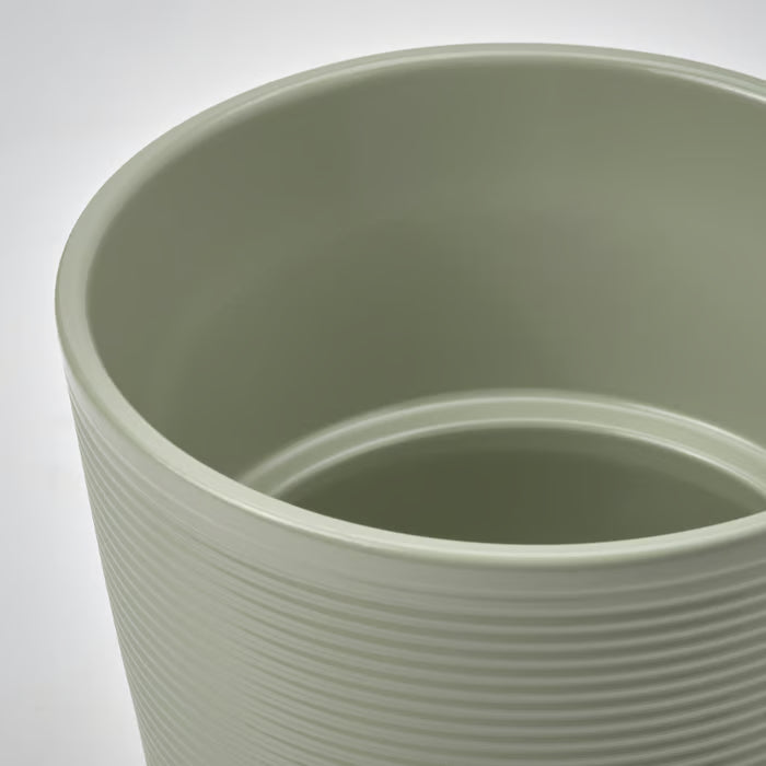 IKEA BROKSPIREA light green 9cm plant pot styled with indoor plant on shelf