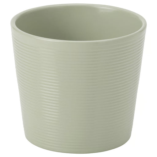  IKEA BROKSPIREA light green striped earthenware plant pot 9cm close-up texture detail #60586593