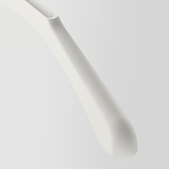 Close-up of IKEA BUMERANG white plastic shoulder shaper curved tube showing detail