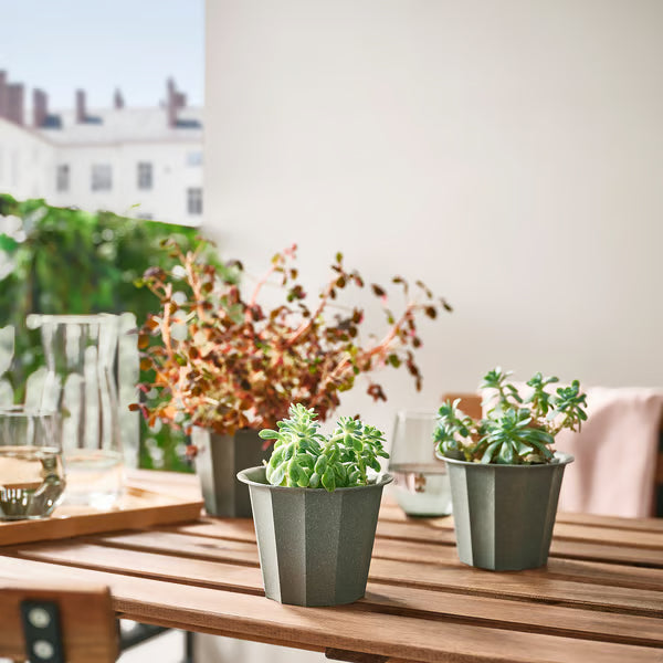  IKEA BUSKVERK grey plant pots with succulents on table stackable indoor planters