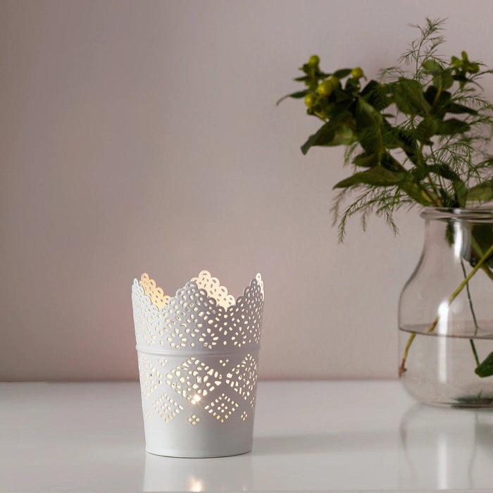 IKEA SKURAR Candle Holder, White, 11 cm (4 ").with GLIMMA Unscented Candle in Metal Cup - Pack of 24