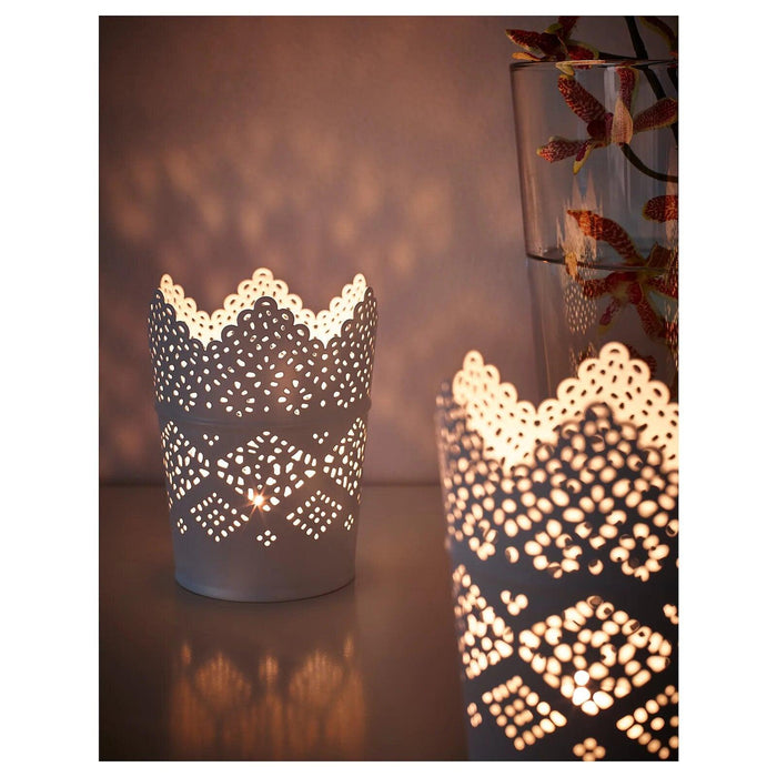 IKEA SKURAR Candle Holder, White, 11 cm (4 ").with GLIMMA Unscented Candle in Metal Cup - Pack of 24