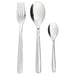 Set of silver cutlery including a fork, two spoons on a white background