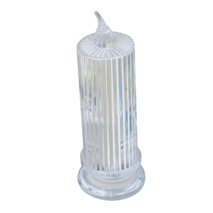 Clear cylindrical light fixture on a white background
