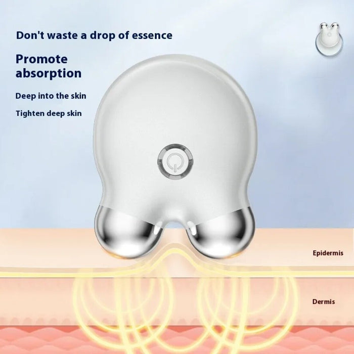 Woman using rechargeable face slimmer along jawline for lifting effect