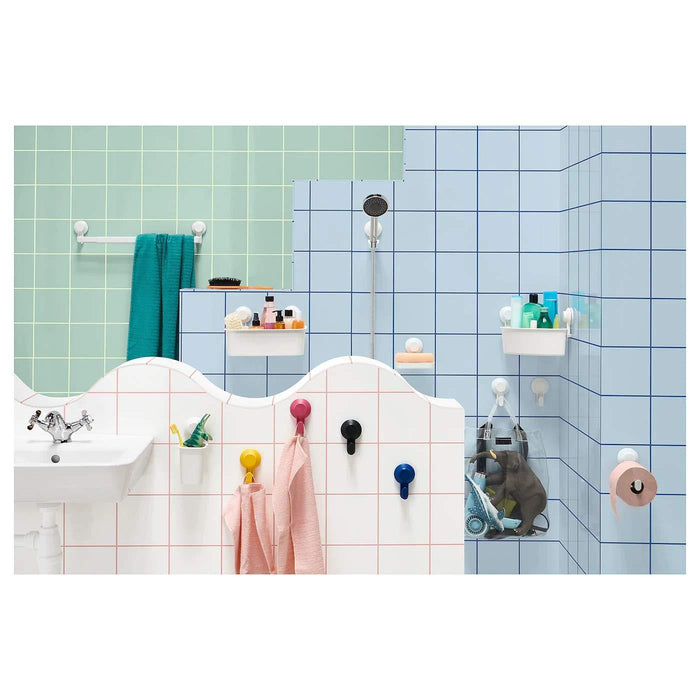 IKEA  TISKEN Towel rack with suction cup with Toothbrush holder with suction cup and Toilet Roll Holder with Suction Cup and  Hand shower park bracket with suction cup